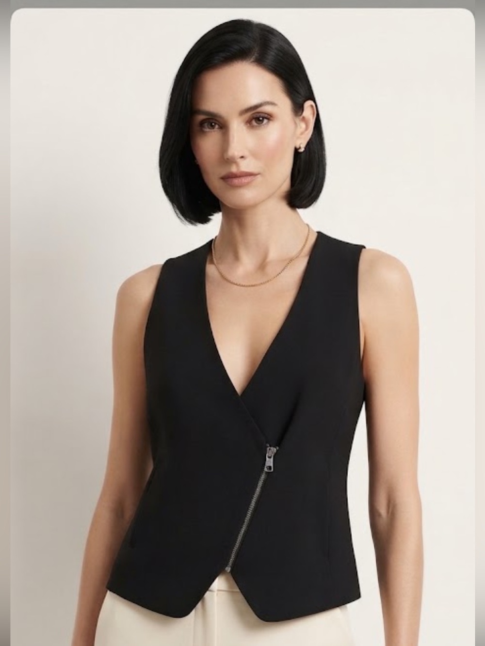 J.Jill Black Ponte Zipper Vest Asymmetric